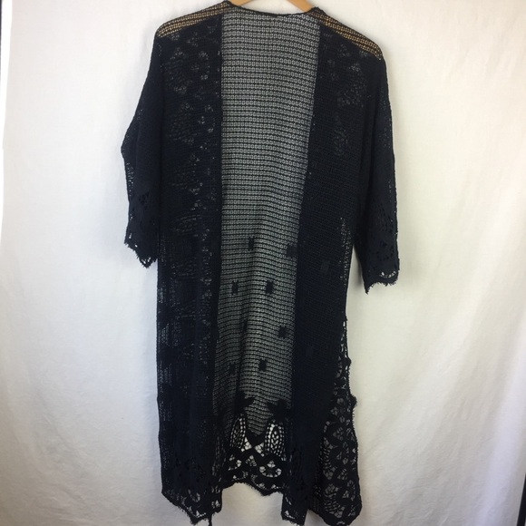 Soft Surroundings Black crocheted long cardigan - Picture 3 of 6